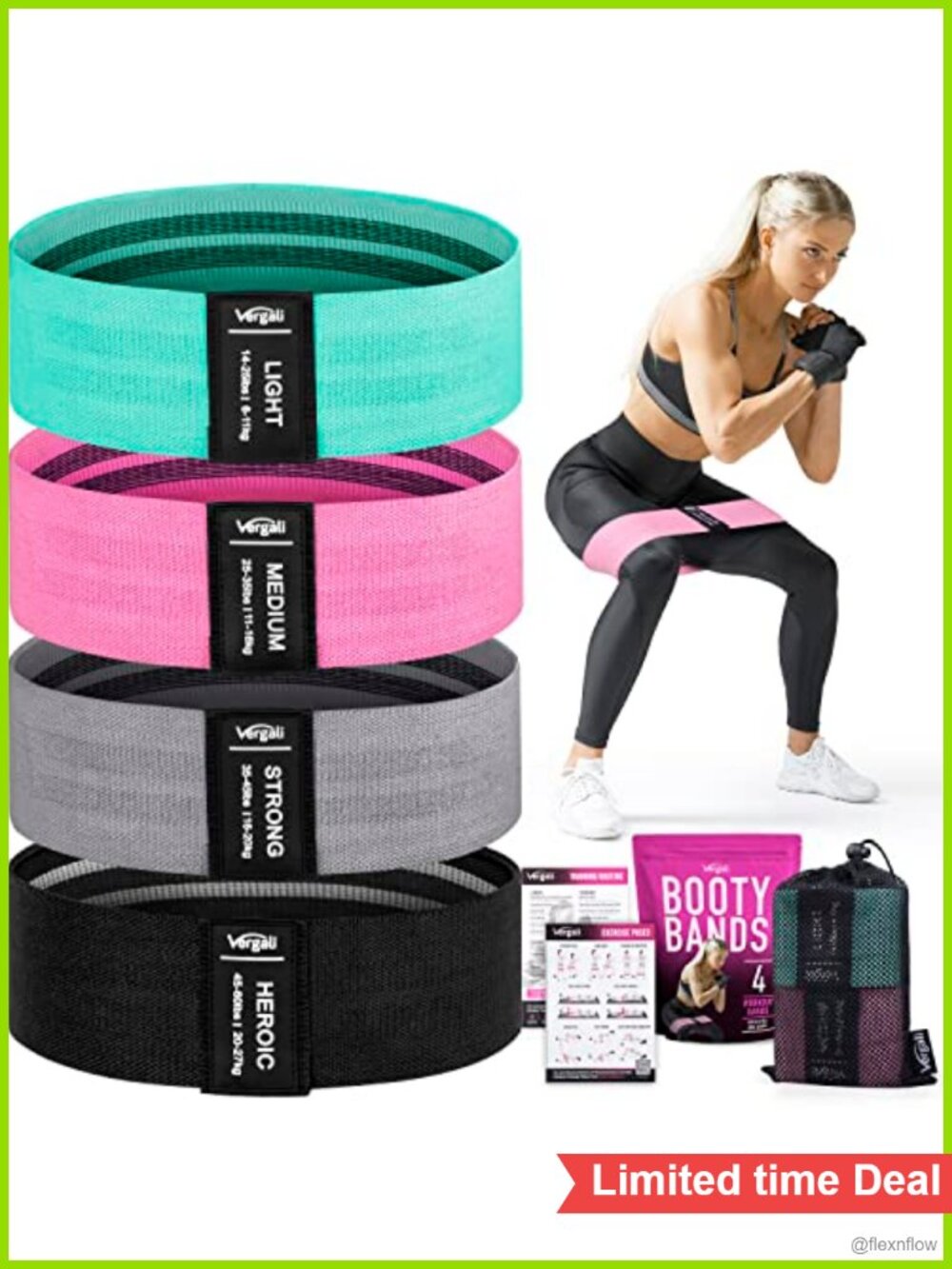 4-Piece Set Fabric Non-Slip Resistance Bands with Carry Bag & Guide